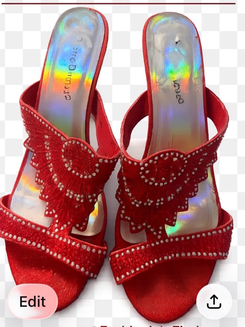 Pierre Dumas Red Beaded Scalloped Slide Heels